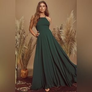 Lulu’s Mythical Kind of Love Dark Green Maxi Dress Size Medium